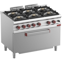 Fourneau 6 feux vifs, four gaz GN 2/1, armoire neutre