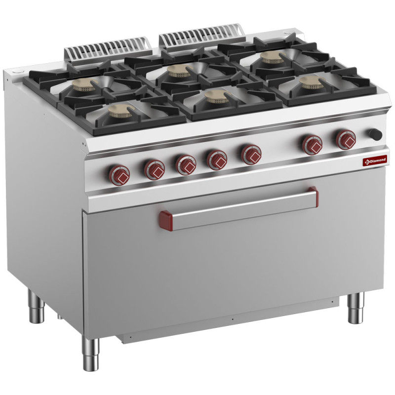 Fourneau 6 feux vifs, four gaz GN 2/1, armoire neutre