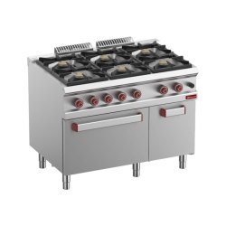 Fourneau 6 feux vifs, four gaz GN 2/1, armoire neutre