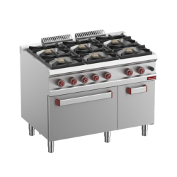 Fourneau 6 feux vifs, four gaz GN 2/1, armoire neutre