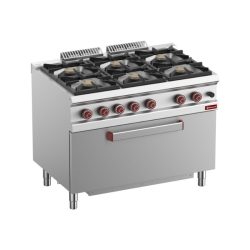 Fourneau 6 feux vifs, four gaz GN 2/1, armoire neutre