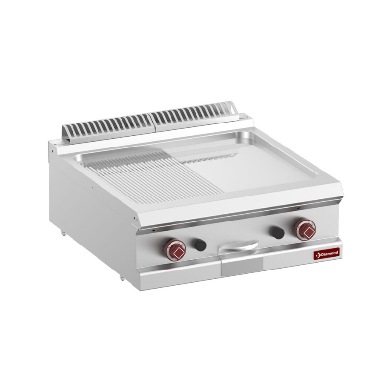 Plaque de cuisson gaz 1/2 lisse 1/2 rainuré chrome dur