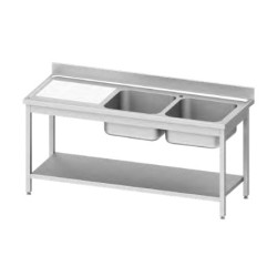 plonge inox double bac avec égouttoir pour cuisine pro 2 cuves profondeur 25cm