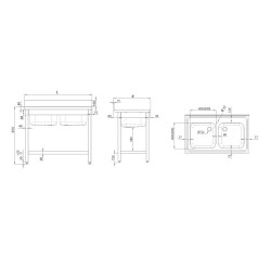 dimensions plonge double bac pour cuisine professionnelle CHR