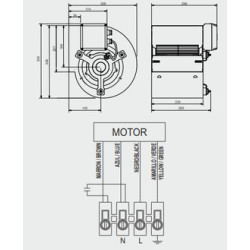 Schéma technique de la turbine du moteur d’extraction 77 pour la ventilation des cuisines professionnelles.