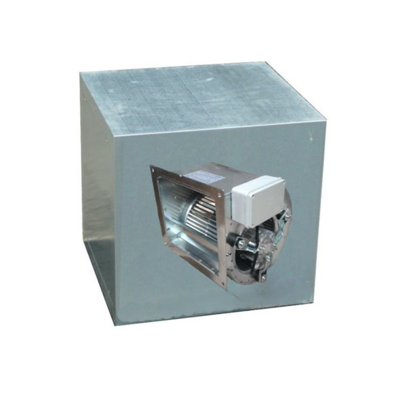 Caisson motorisé pour hotte de cuisine en kit avec moteur escargot et cube nu galvanisé.