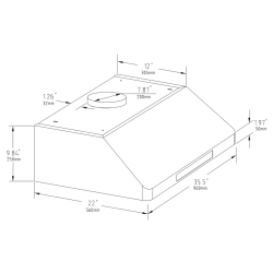 Dimensions de la hotte Combisteel semi pro pour petit local alimentaire et CHR.