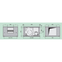 Schéma des dimensions du caisson 99 de désenfumage 1.1kw aux normes incendie F400 2h.