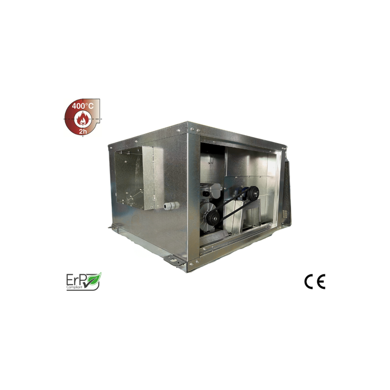 Caisson de désenfumage F400/120 pour les hottes de cuisine CHR soumises aux normes incendie.