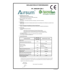 Certificat de conformité CE des caisson motorisé F400/120 Tecnifan aux normes incendie.