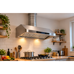 Hotte de cuisine inox pour maison de particulier ou petit salon de thé.