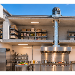 Image d'exemple d'installation d'une cuisine professionnelle avec extracteur tourelle de toit.