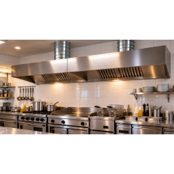 Image d'une hotte de cuisine classique biseautée inox pour les restaurant, brasserie et autres locaux CHR.