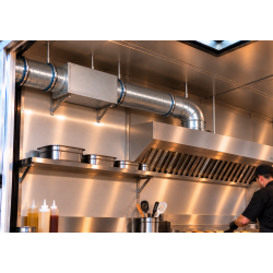 Image caisson charbon 6 cartouches dans un food truck pour le traitement de l'air de la hotte.