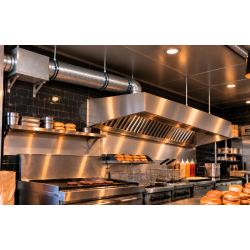 Image d'installation de caisson à charbon filtrant pour une hotte pro de restaurant.