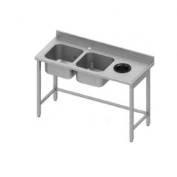 Table Inox avec trou vide ordures + 2 bacs