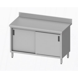 Meuble/table Inox portes coulissantes avec dosseret plan de travail fermé avec étagère
