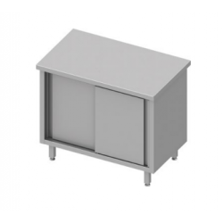 Table/placard inox avec portes coulissantes et étagère meuble inox fermé avec étagère