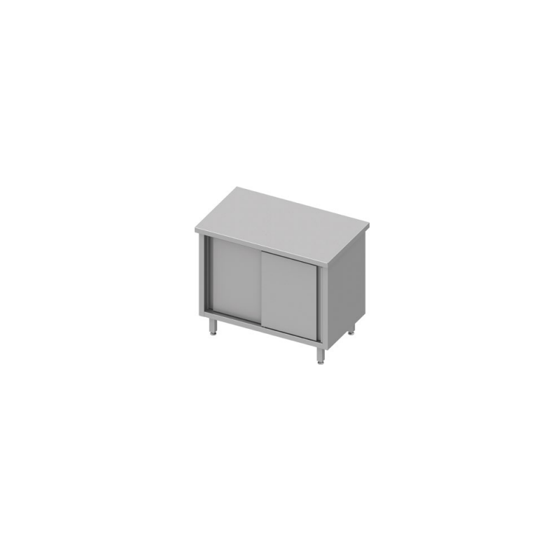 Table/placard inox avec portes coulissantes et étagère meuble inox fermé avec étagère
