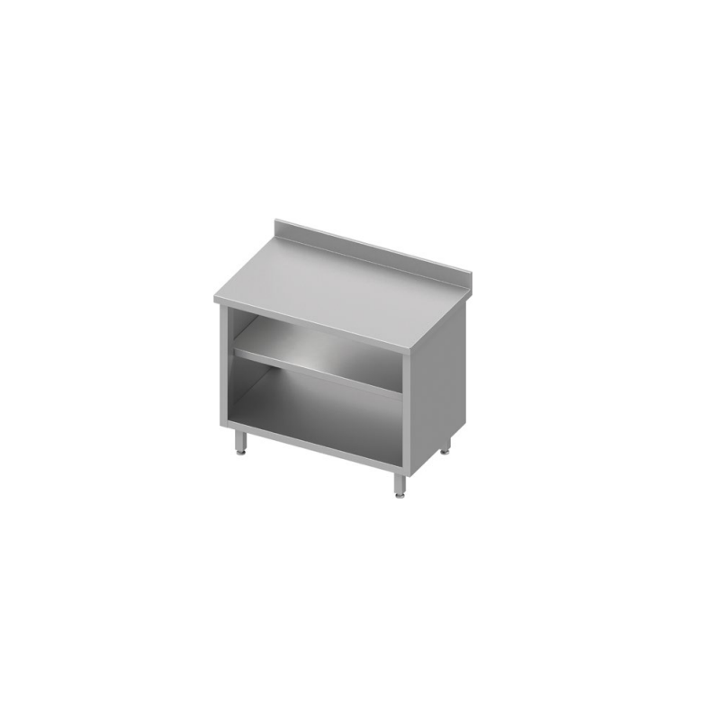 Meuble inox double étagère P 600 + Dosseret support four meuble inox sans portes
matériel pro occasion déstockage 
table inox