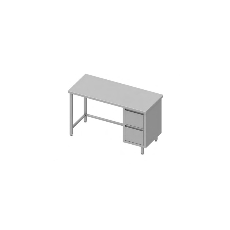Table inox dessous libre sans dosseret + 2 tiroirs plan de travail sans étagère pro