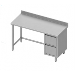 Table inox dessous libre avec dosseret + 2 tiroirs plan de travail pro sans étagère