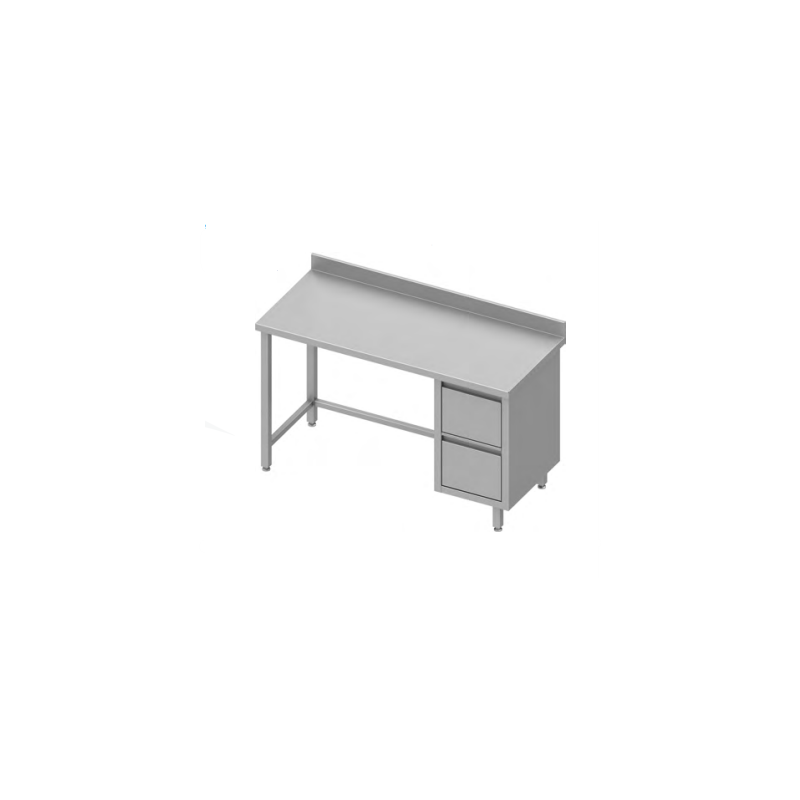 Table inox dessous libre avec dosseret + 2 tiroirs plan de travail pro sans étagère