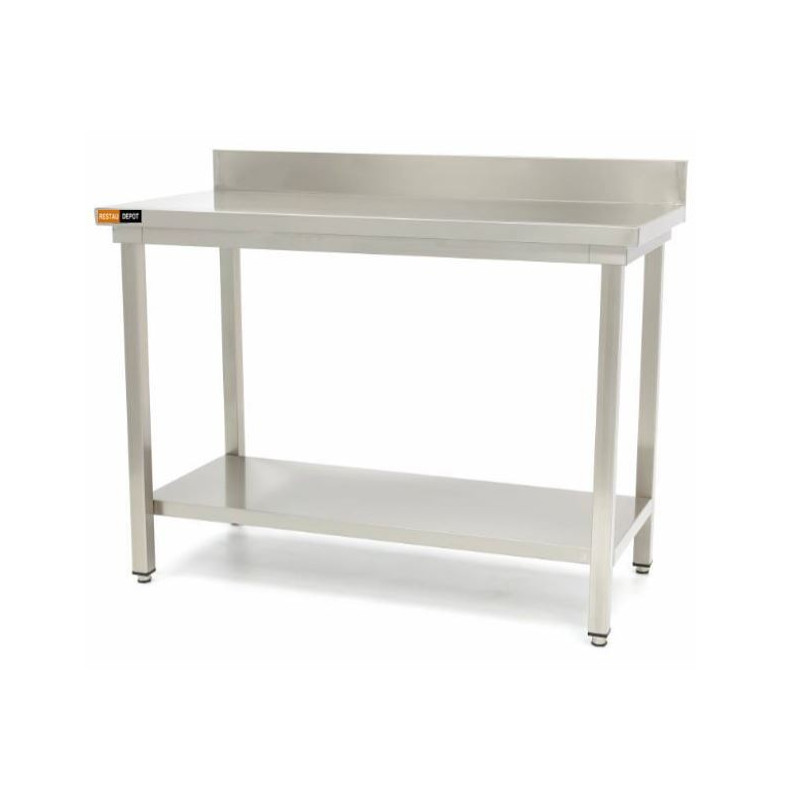 Table inox professionnelle avec étagère basse et dosseret
matériel pro occasion déstockage table inox