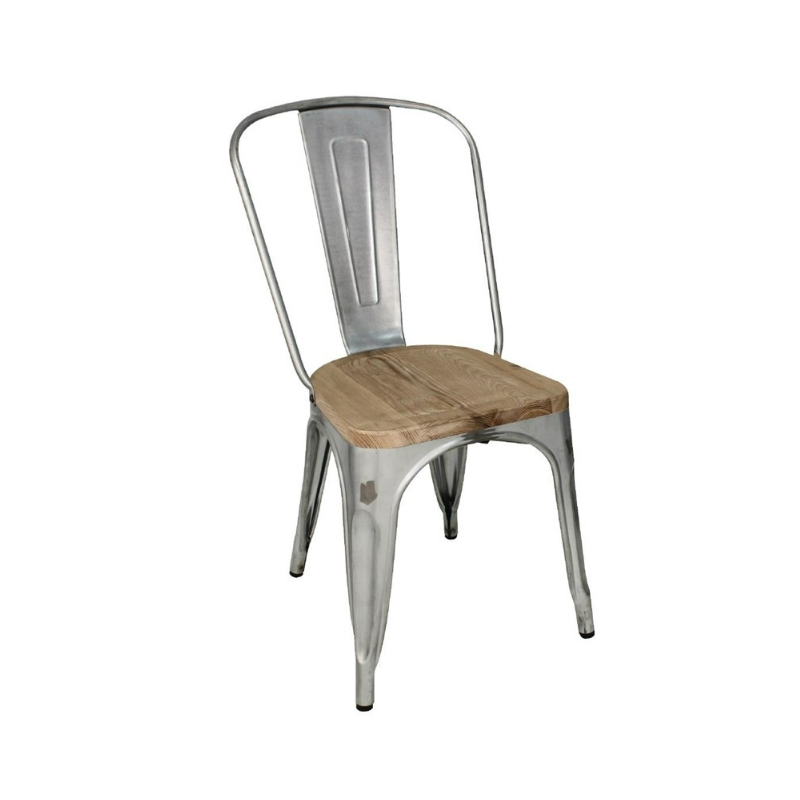 Lot 4 chaises Acier gris, assise bois