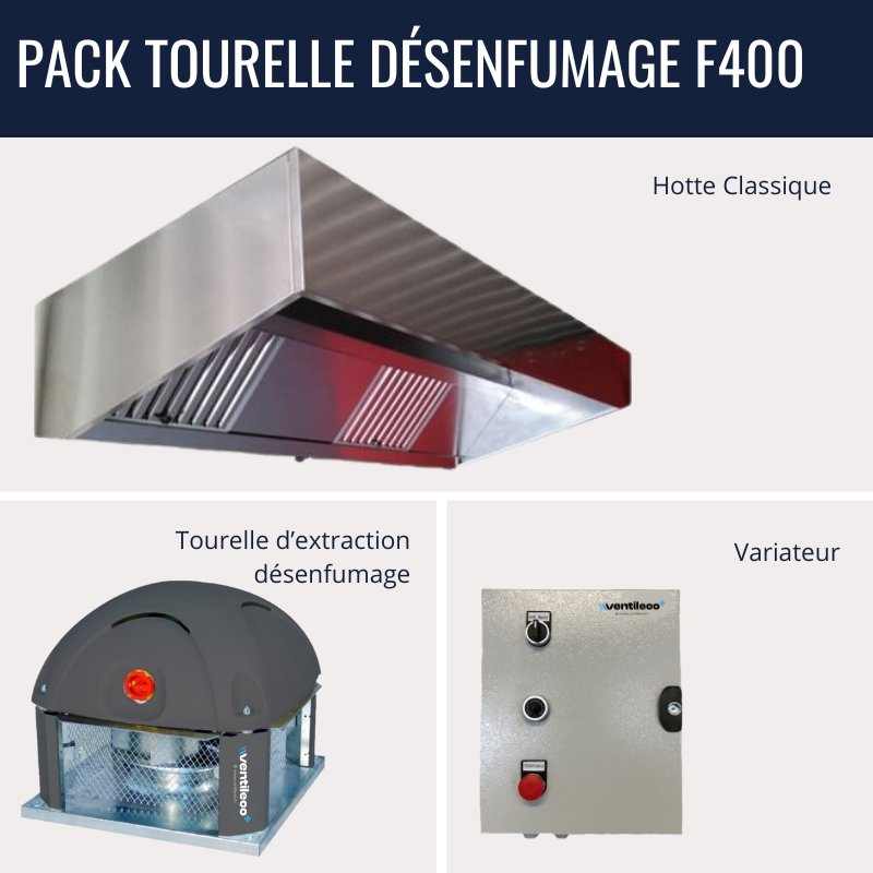 pack complet hotte inox restaurant avec tourelle et variateur de désenfumage